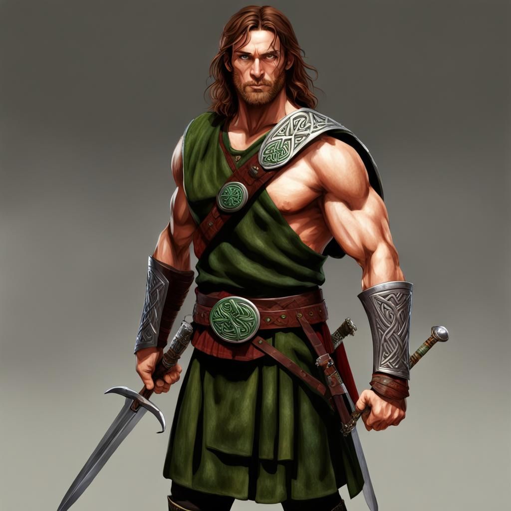 Fierce Celtic Warrior with Claymore, Digital Art