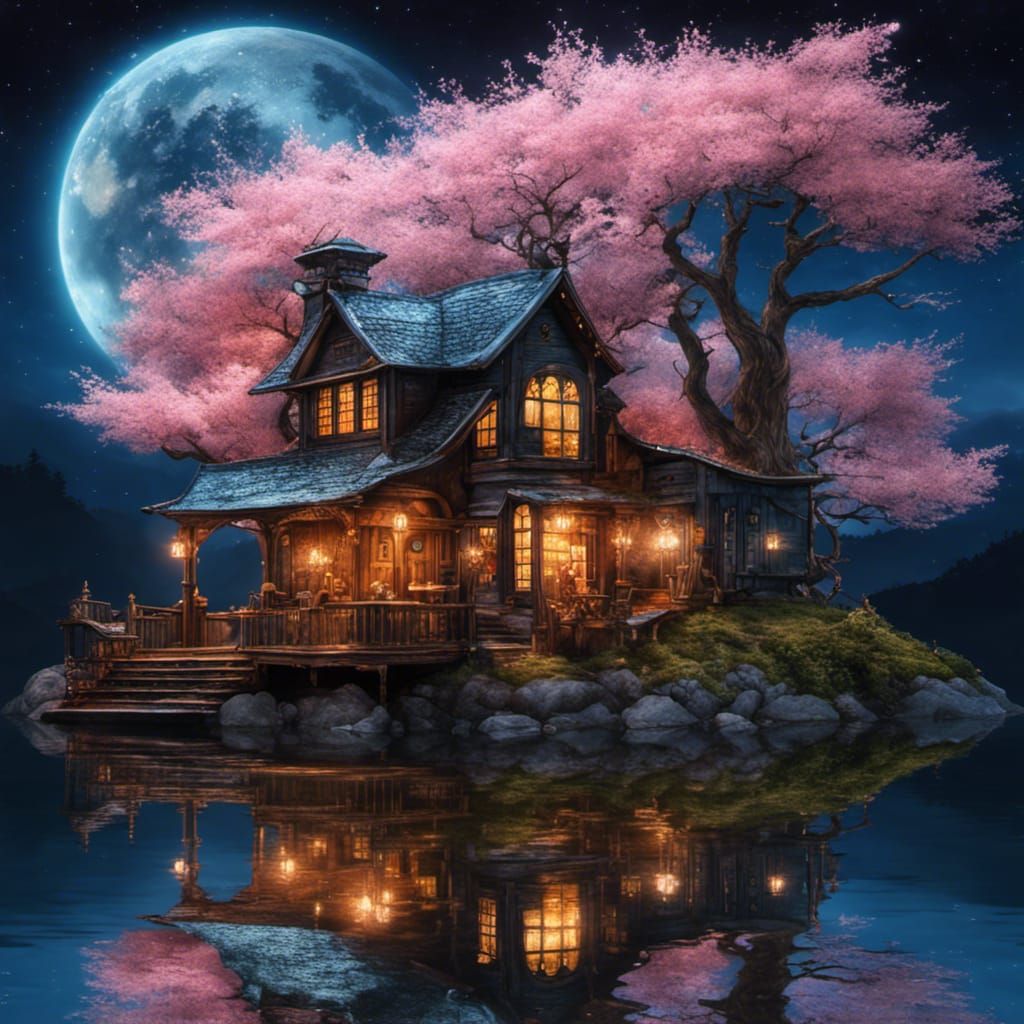 under the cherry blossoms and a full moon