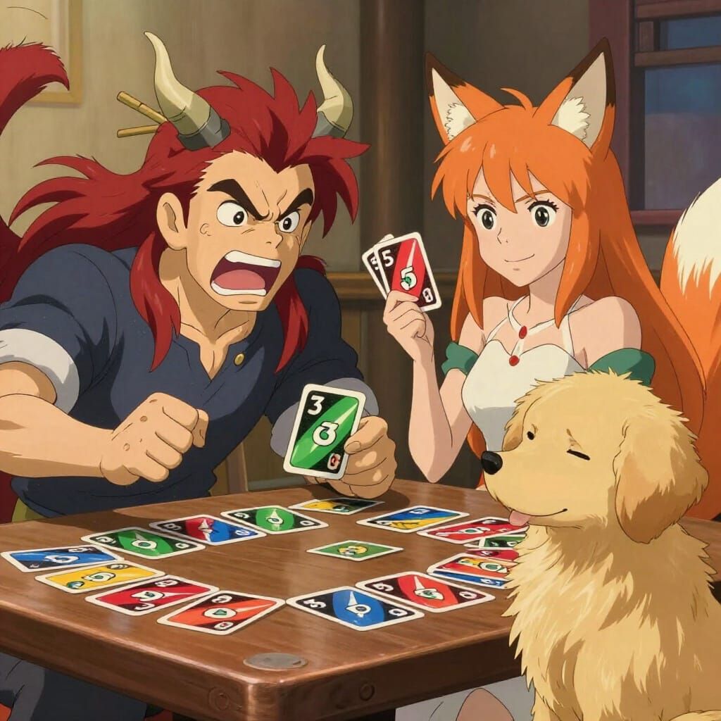Dragon-Horned Man Loses Uno to Smug Fox Girl