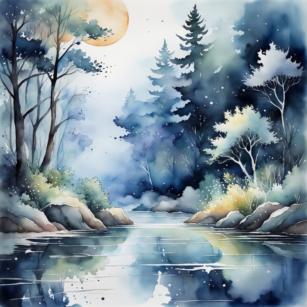 Whimsical Watercolor Art of a Whispering Pearl in a Moonlit ...
