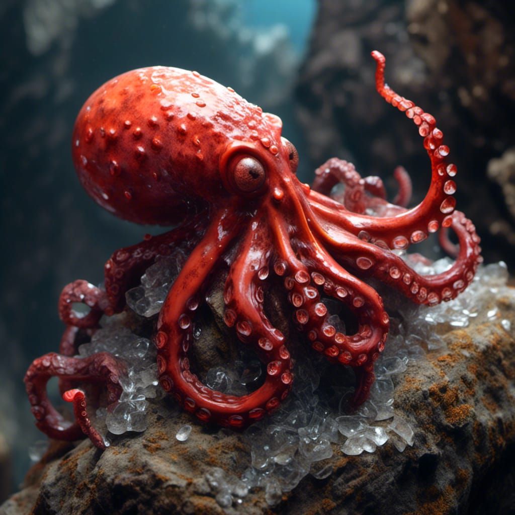 Red Octopus in Resin Egg, 3D Game Art