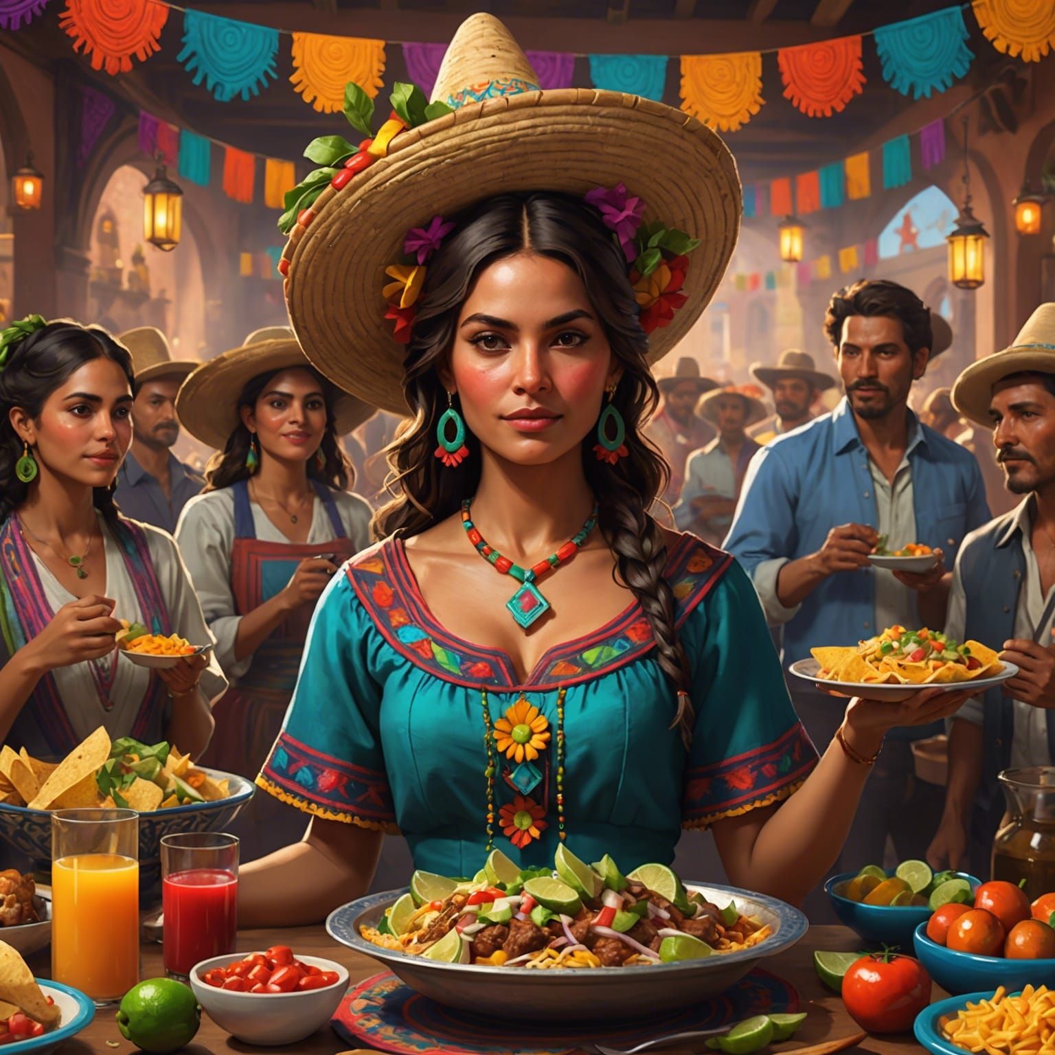 Colorful Mexican Feast in Hyperrealistic Digital Art