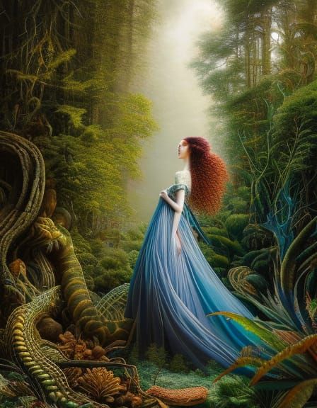 Snake-Human Hybrid in Mycelium Network, Fashion Magazine Art