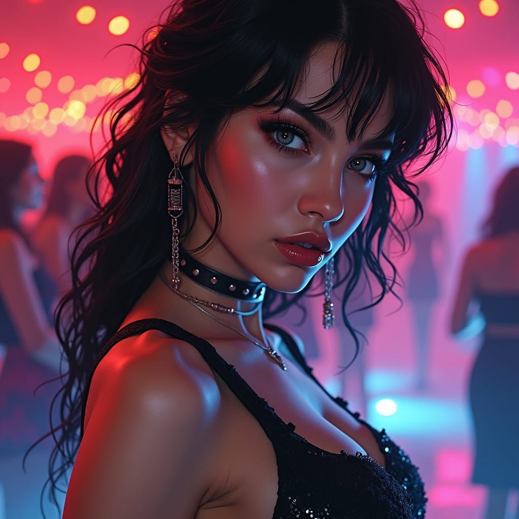 Woman Dancing in Disco, Detailed Illustration