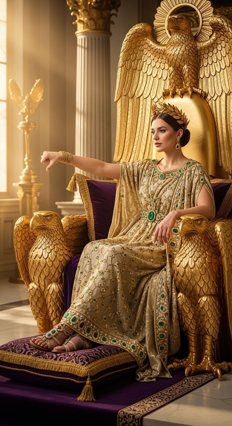 Majestic Roman Empress on Golden Throne