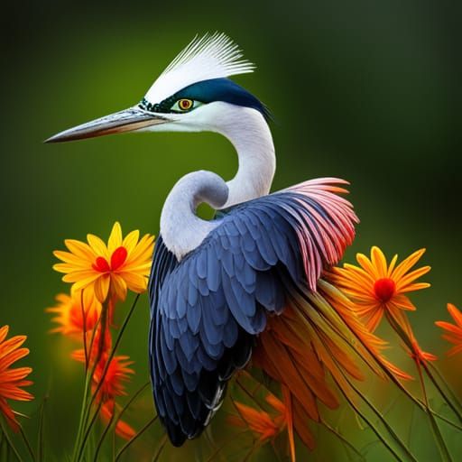 Flowerpunk Heron: A Cybernetic Avian