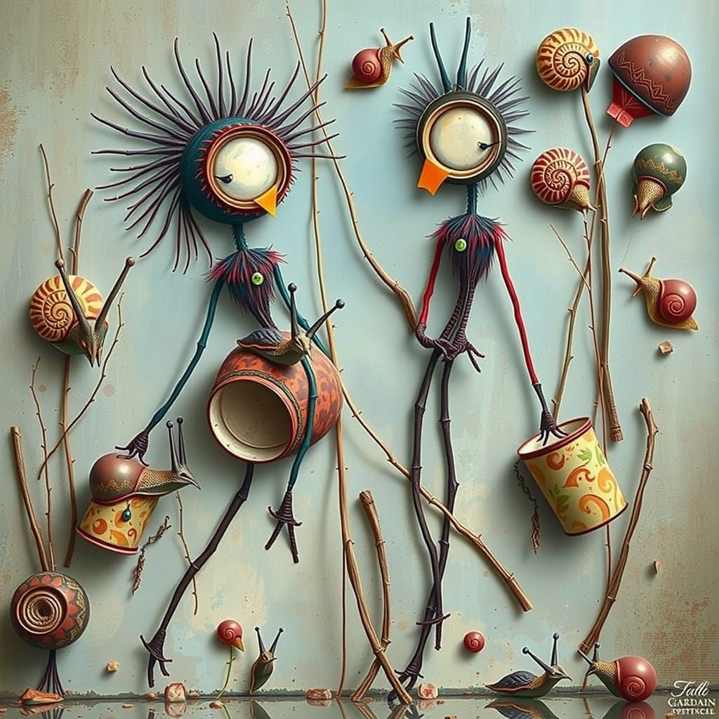 Three Whimsical Owls in Earthy Brown Soil with Vintage Flair