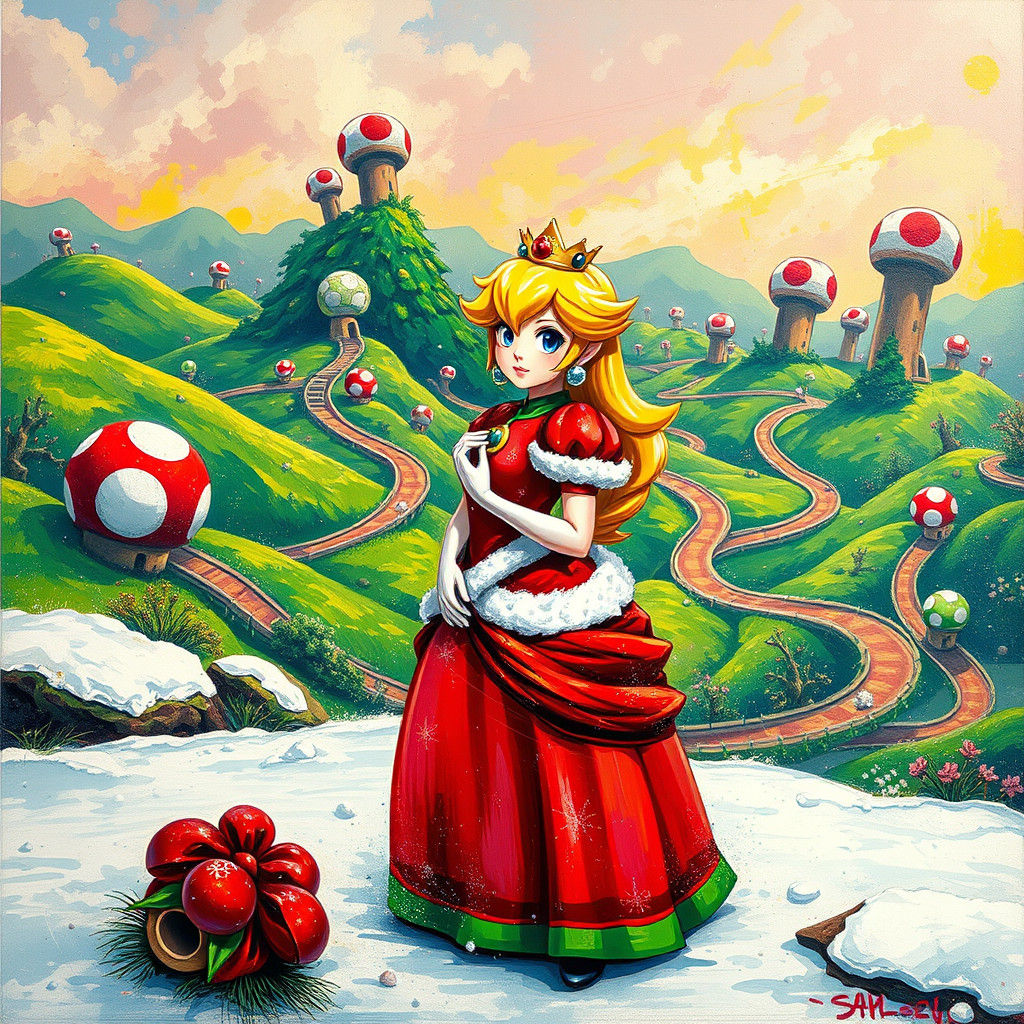 Princess Peach in Holiday Dress, Graffiti Splash Art