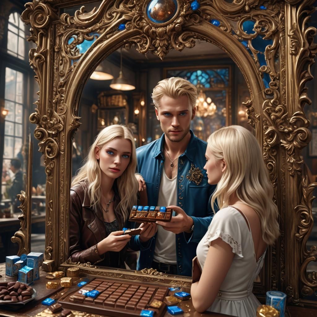 Man Offers Chocolate Through Mirror: Matte Painting
