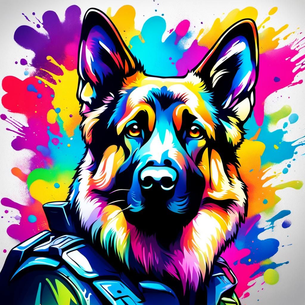 exceedingly cute furry German Shepherd with an iridescent gl...