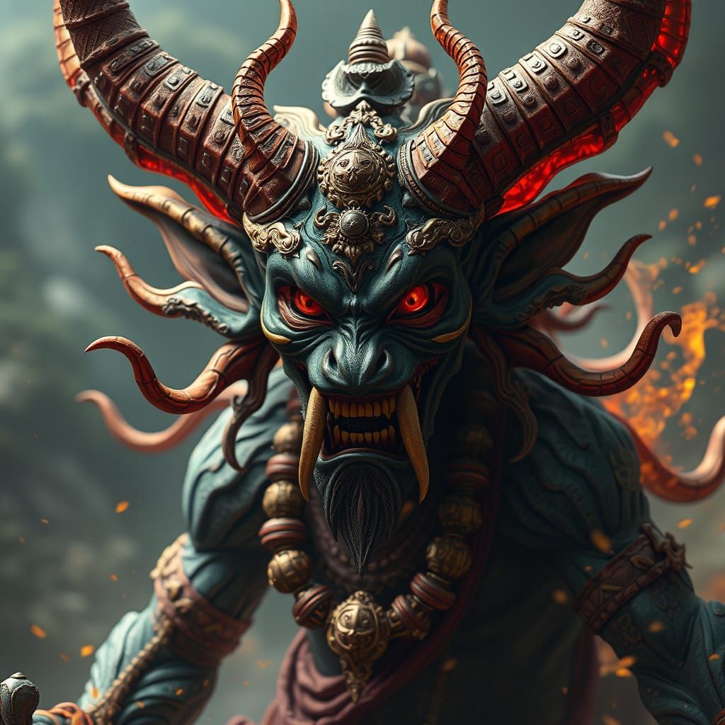 Surreal Demon from Hindu Mythology in Intricate Fantasy Art
