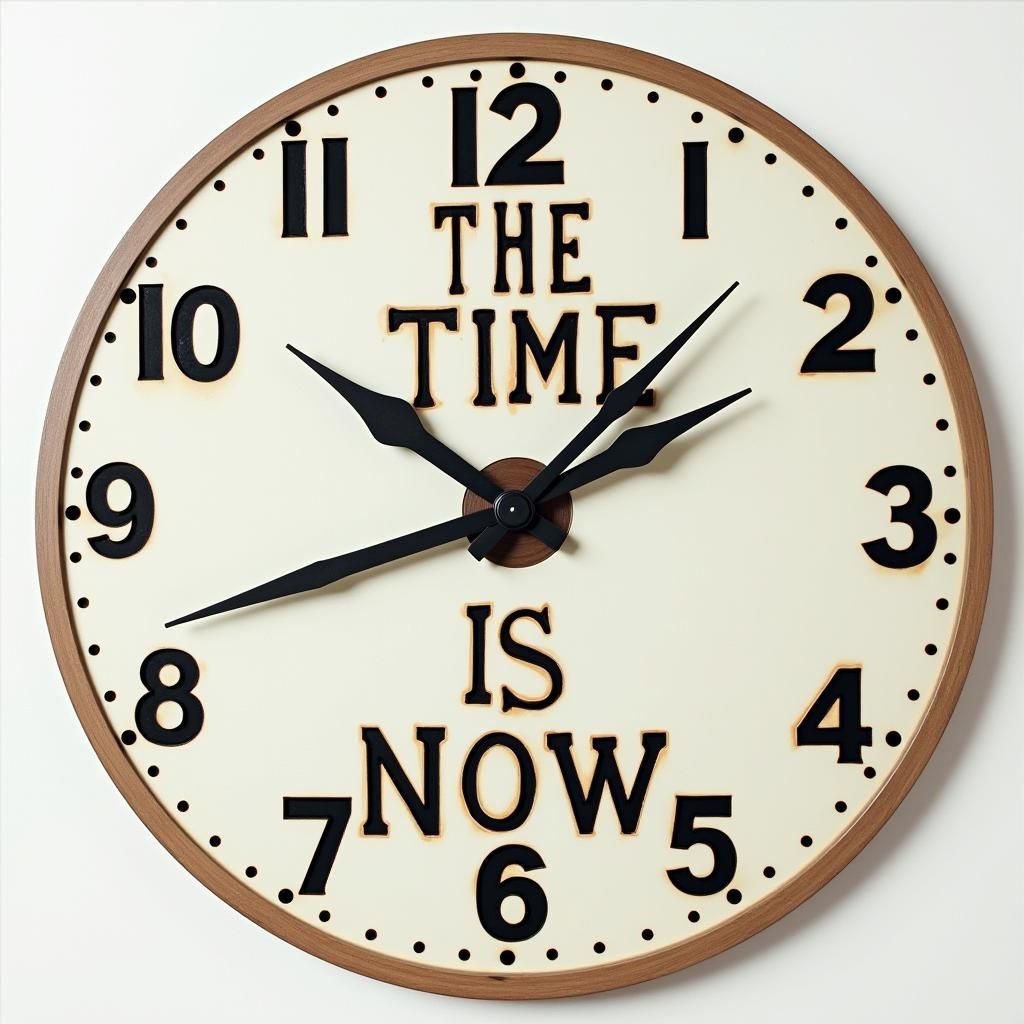 typography  clocks that only show "now", reading "the time i...