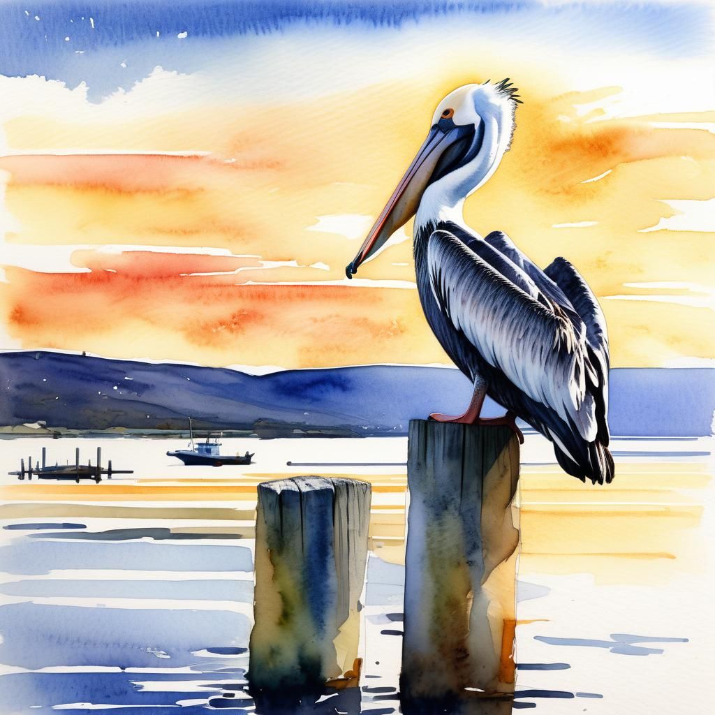 Pelican at Golden Hour: Watercolour Sketch