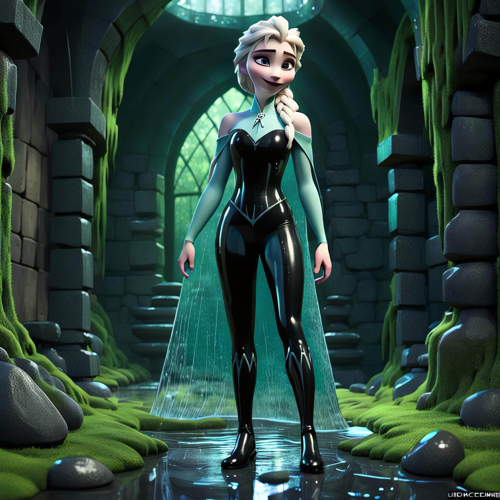 Gothic Elsa in Dungeon: 3D Digital Art