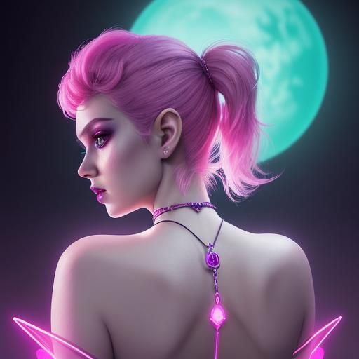 Ethereal Pixie Dream Girl in Synthwave Neon
