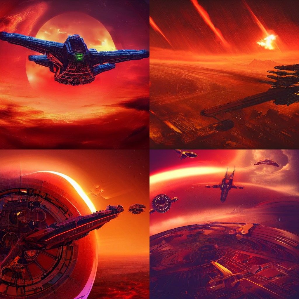 Steampunk Spaceship Soaring Over Alien Wasteland