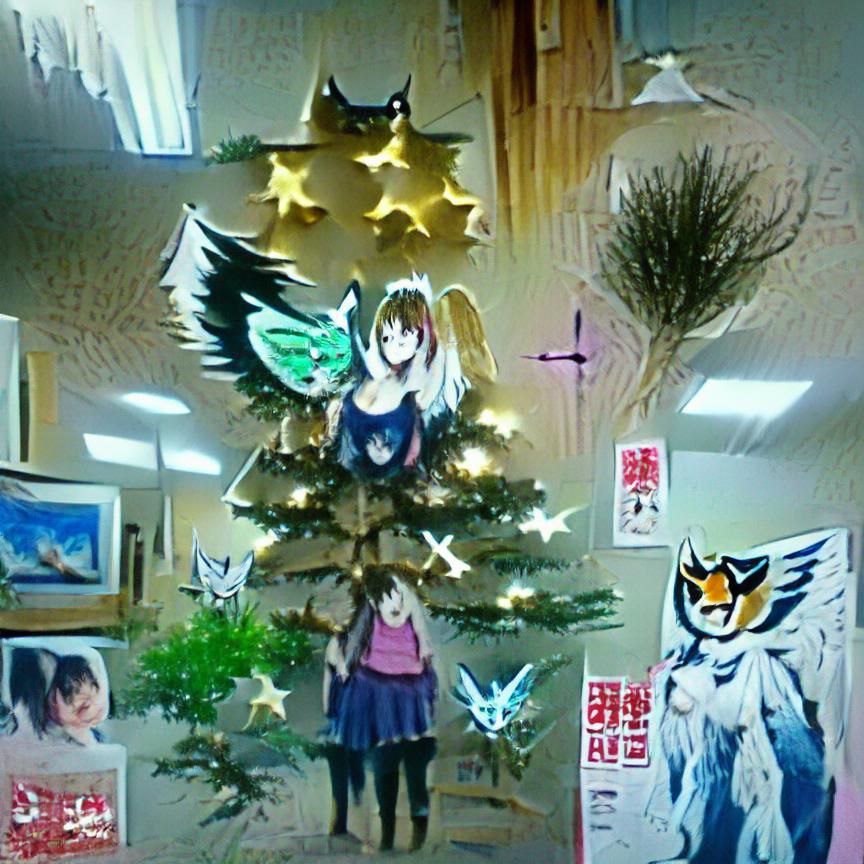 Anime Cat-Girl Angel Under Christmas Star