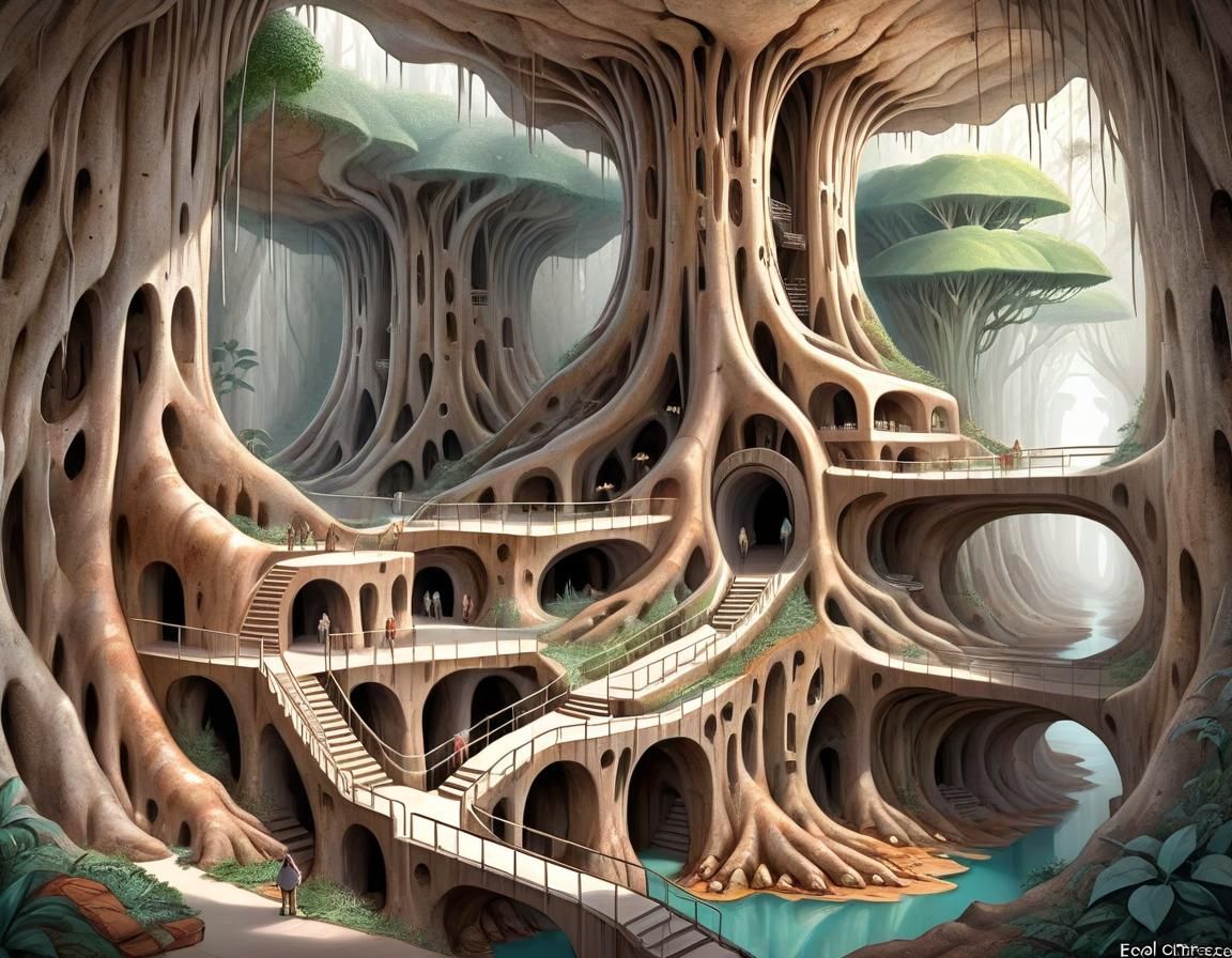 Fantasy Cave Maze Under Petrified Eucalyptus Tree