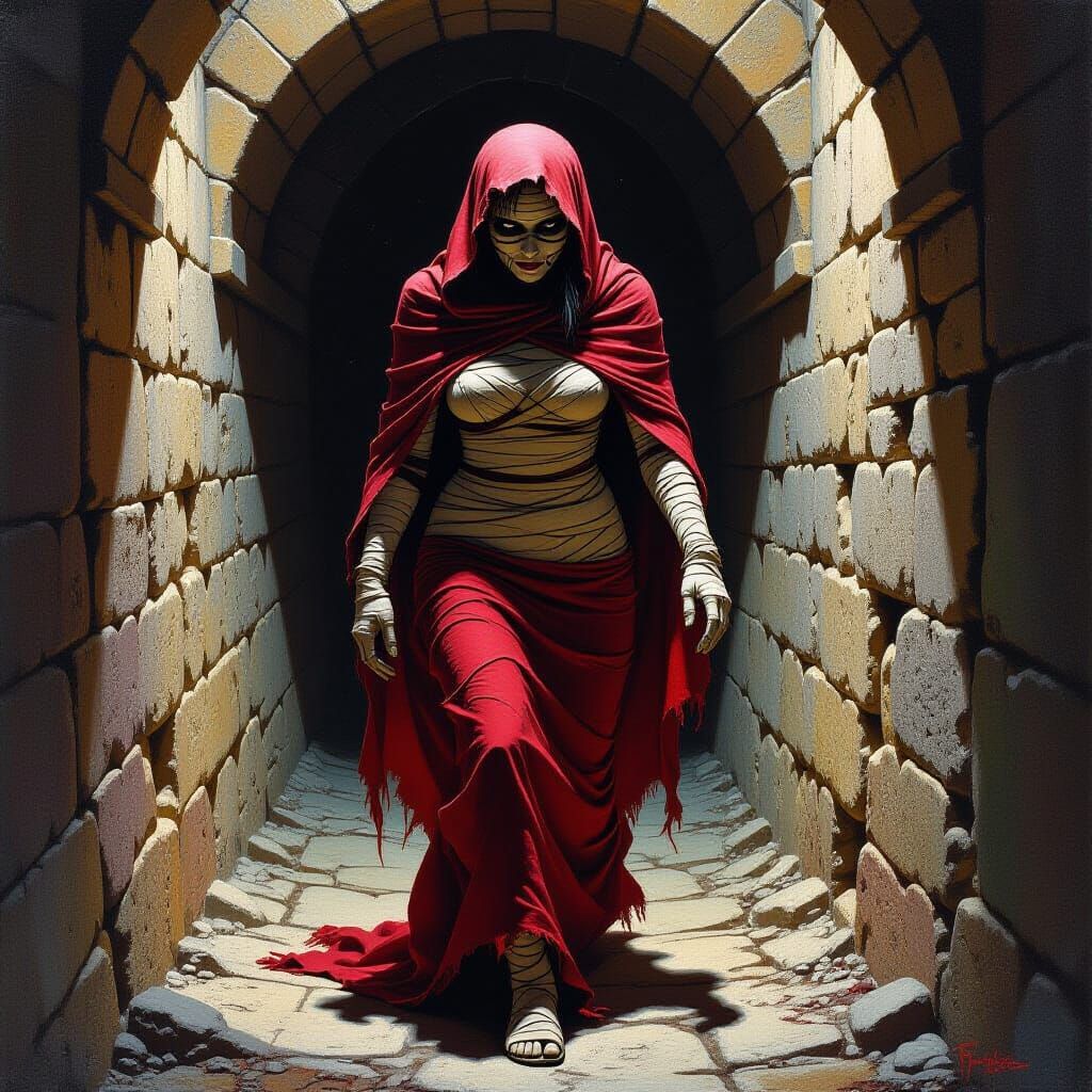 Mummy in Dungeon Corridor, in Fantasy Art Style