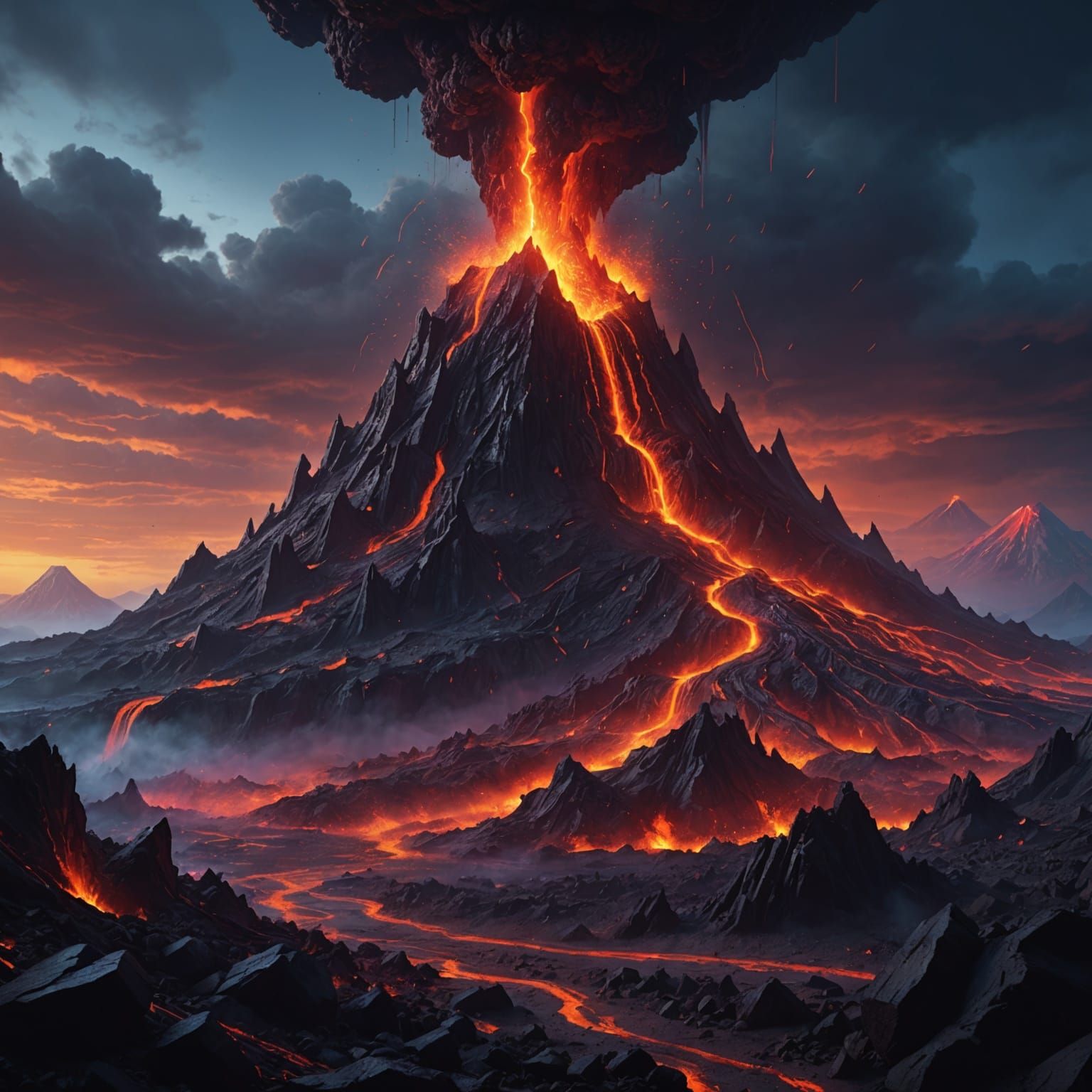 Neon Volcano: Detailed Matte Painting