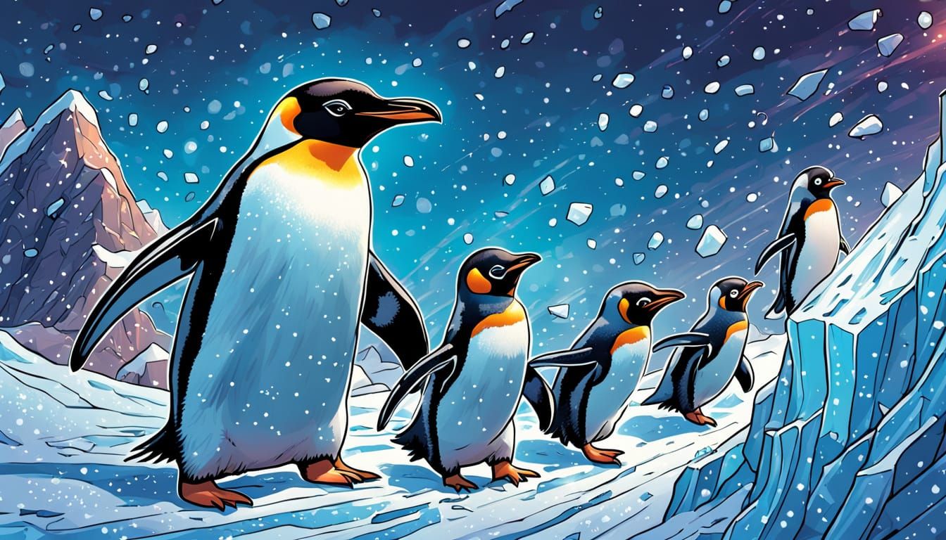 Penguin Family Joyride in Vibrant Cartoon Style