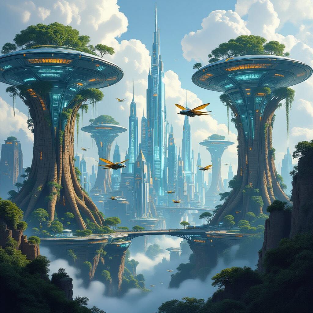 Art Deco Cityscape Built on Ancient Trees