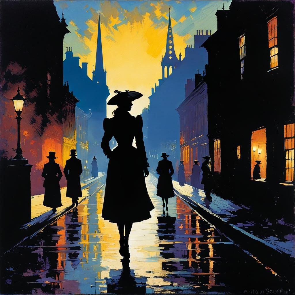 Victorian Night: Woman Silhouette in Blacklight