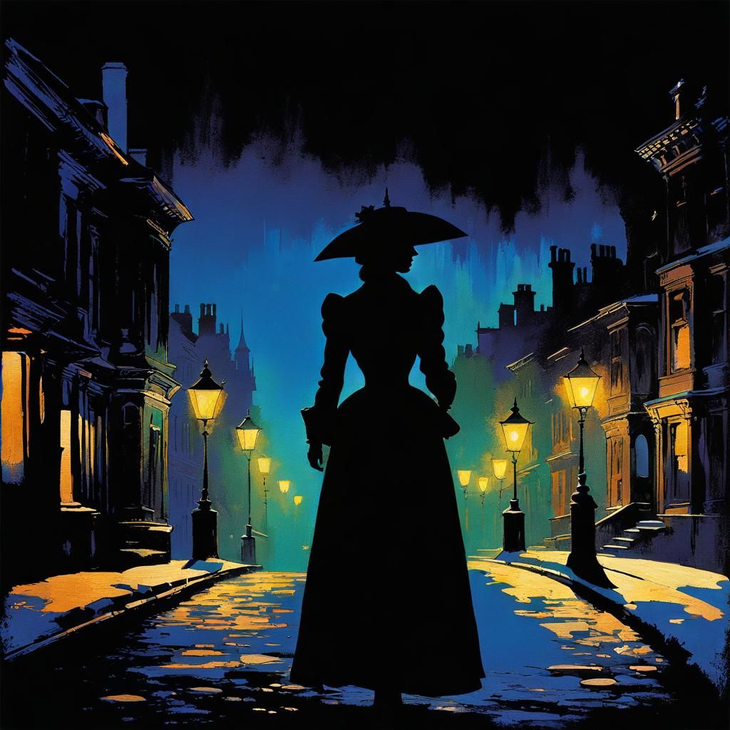Victorian Silhouette in Dark Cityscape