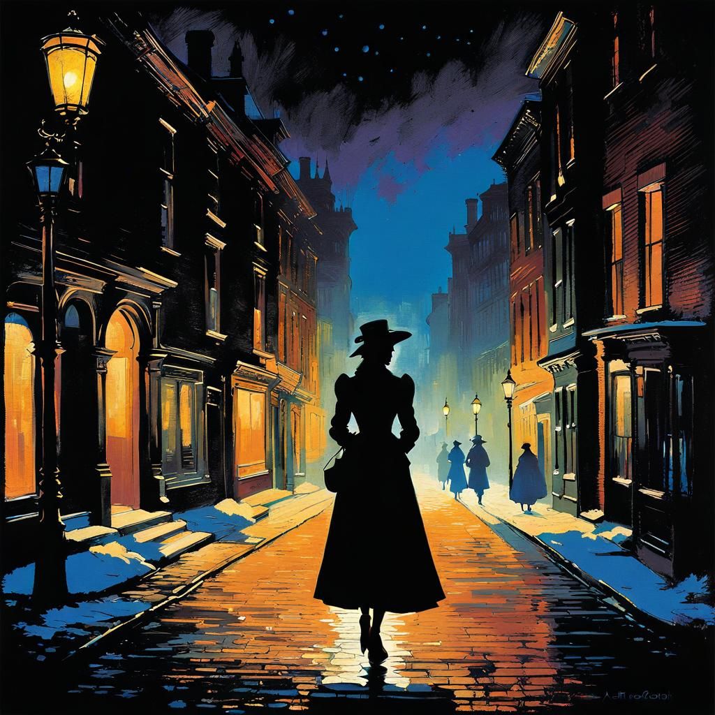 Victorian Silhouette in Moody Cityscape