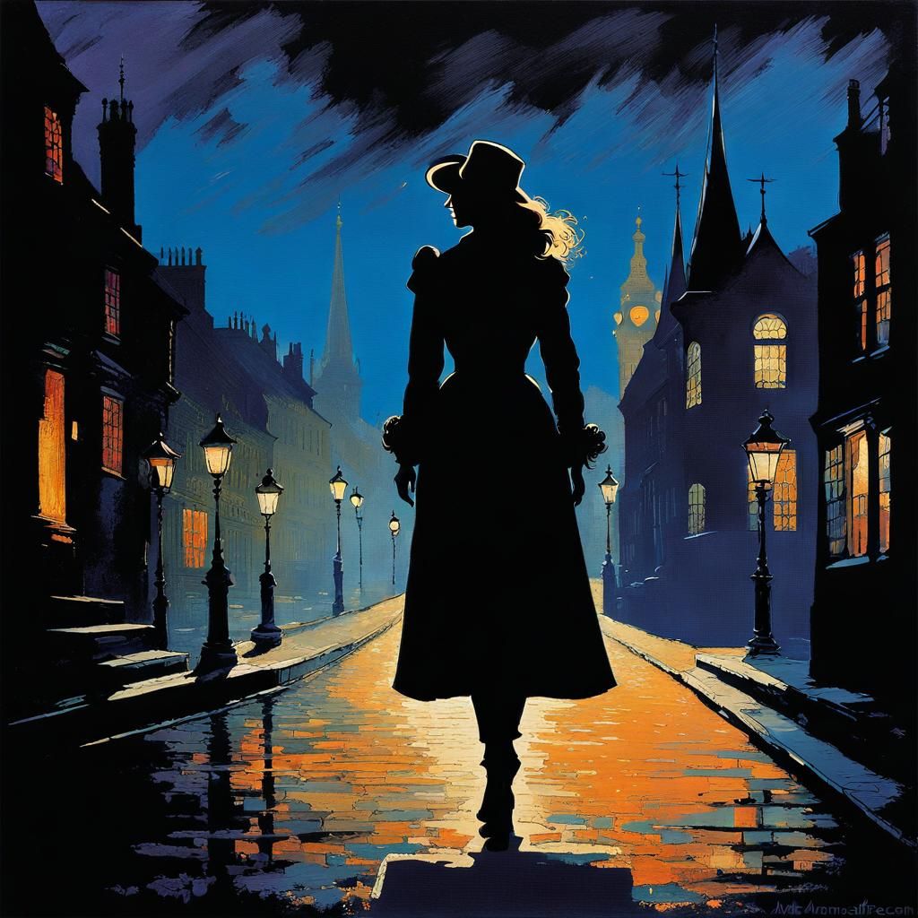 Victorian Silhouette in Night City