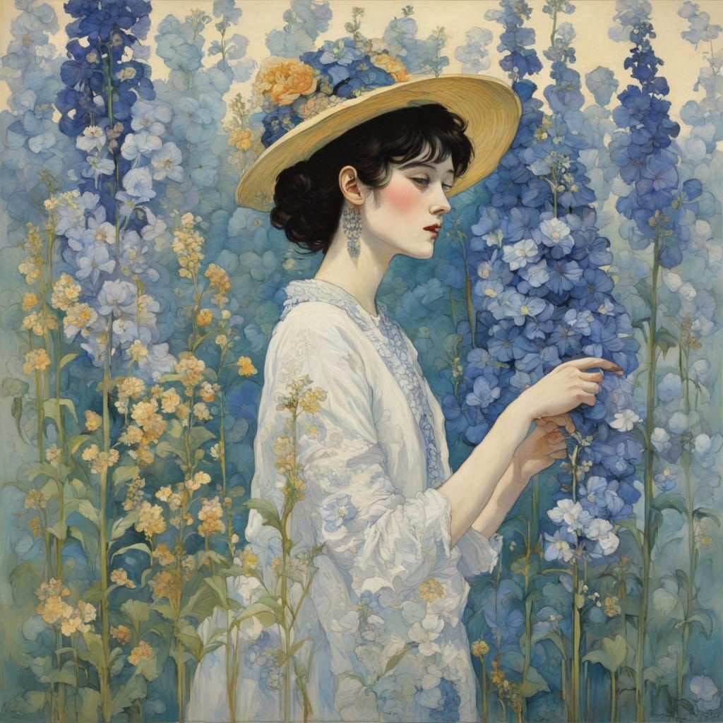 Surreal Delphiniums in Impasto Style