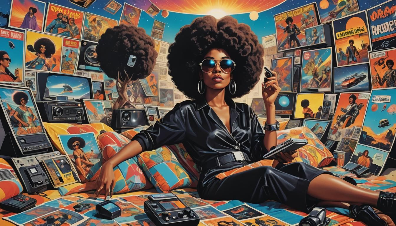 Retro Sci-Fi Beach Scene in Pop Art Style