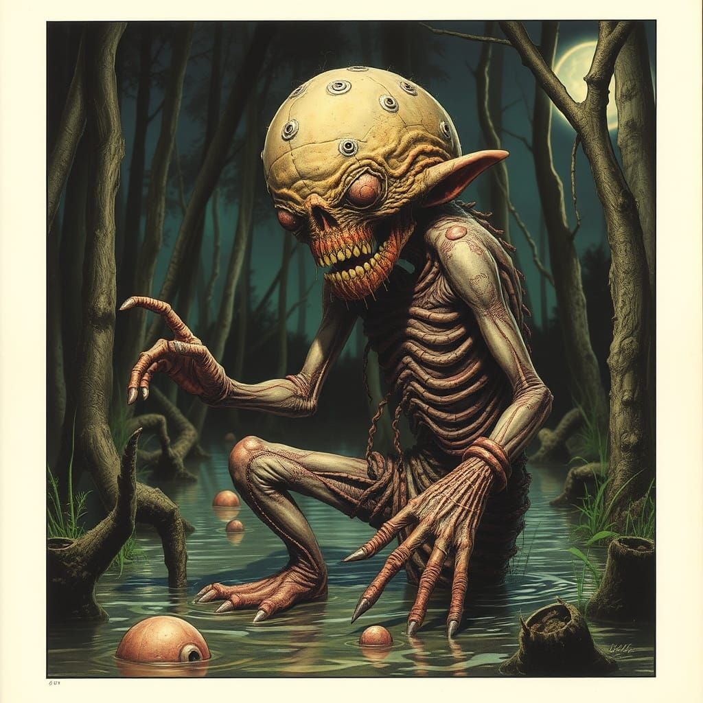 Decrepit Monkey in Swamp: Sinister Horror Photography