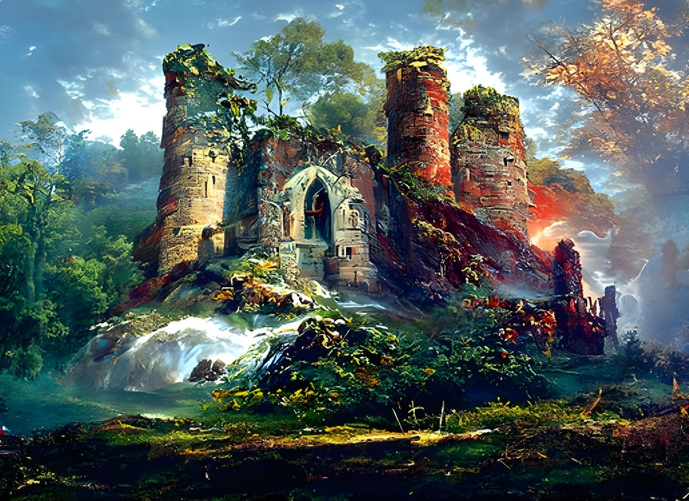 Castle Ruins Painting in Hyperrealistic Digital Art Style