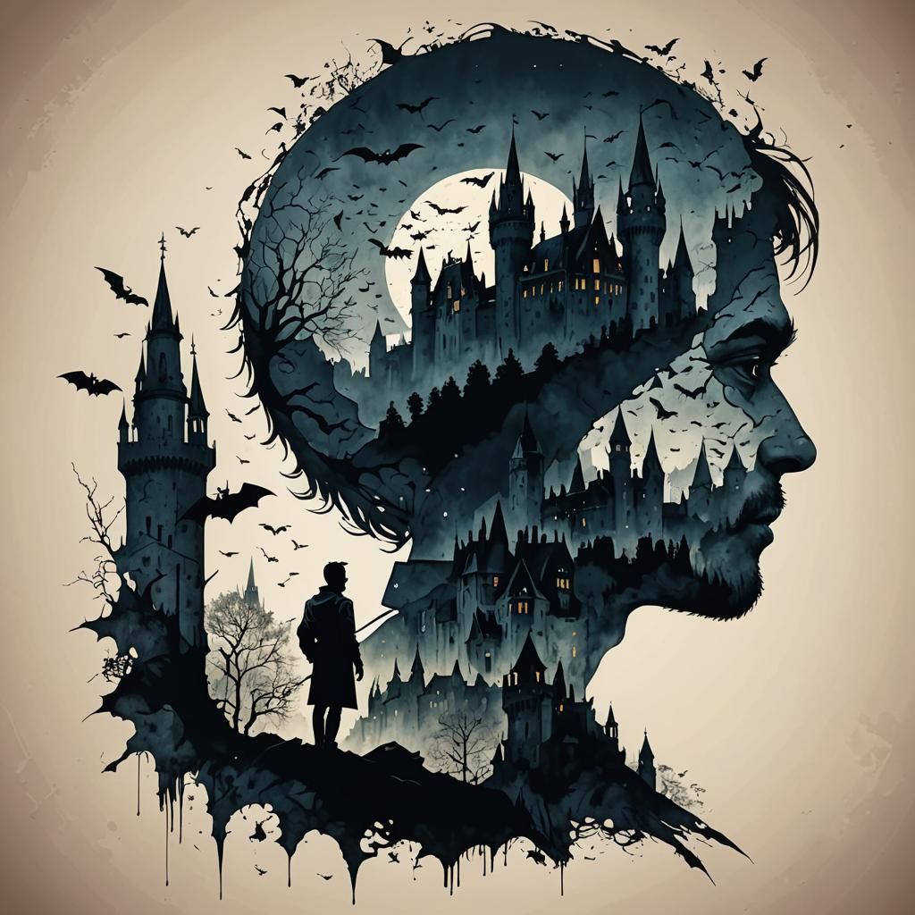 Gothic Castle Double Exposure Ink Silhouette