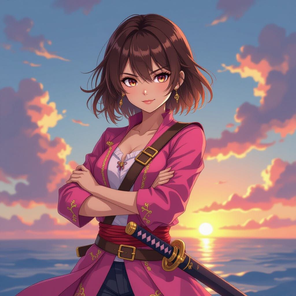 Anime Pirate Girl in Pink Outfit with Katana