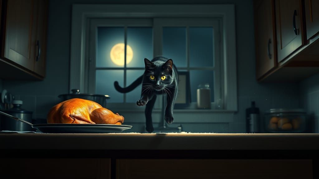 Moonlit Feline Thief in Action