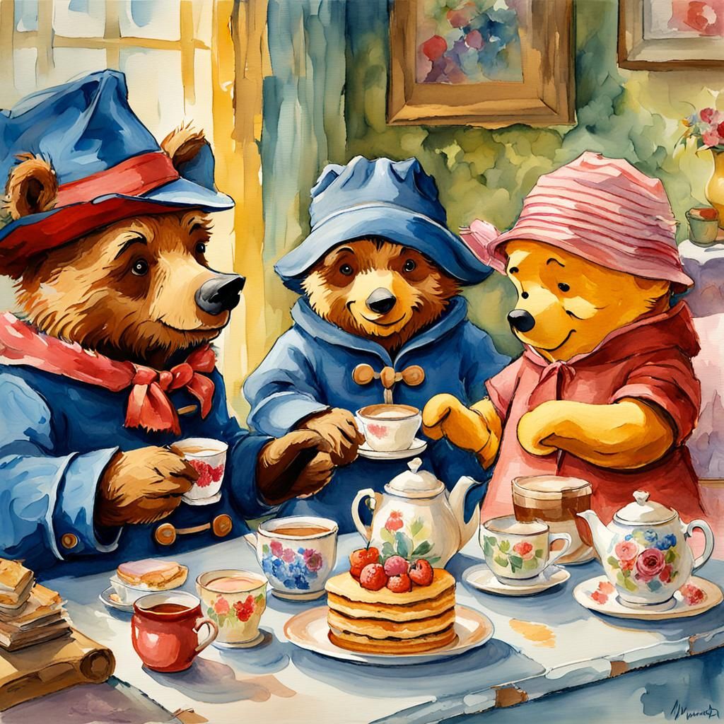 Tea Party with Paddington, Pooh, and Raggedy Ann