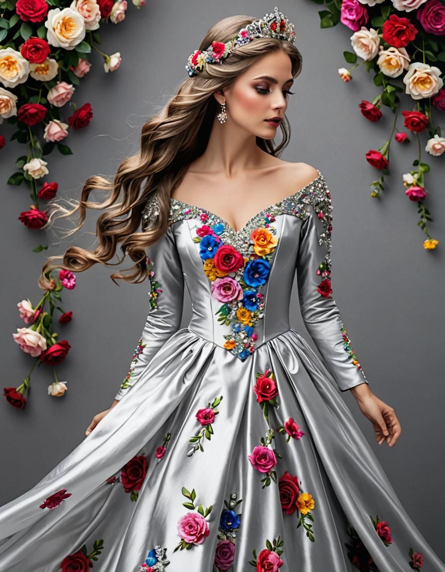 Princess with Silver Hair and Roses Digital Art