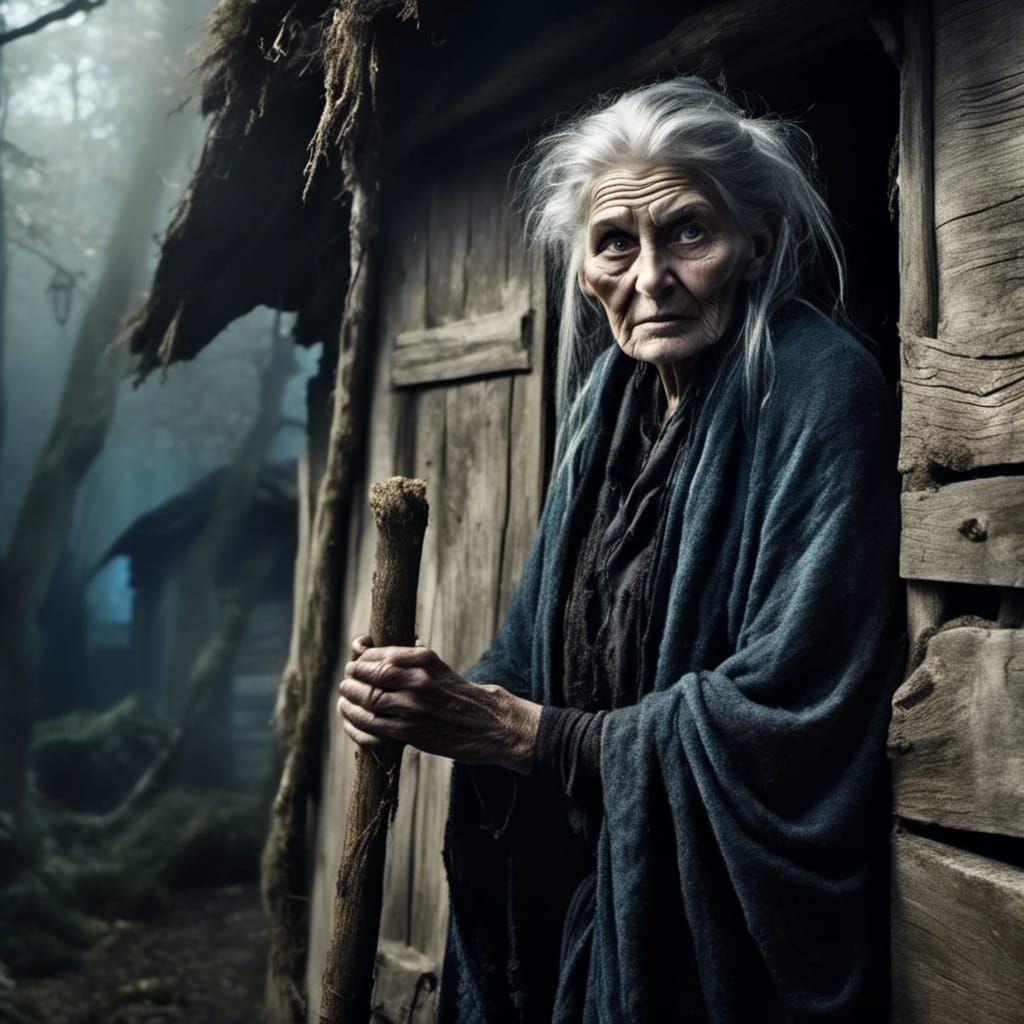 Powerful Old Witch Portrait in Sunlight