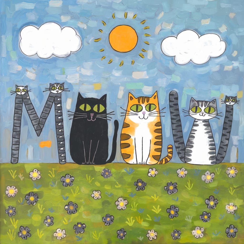 The Word Meow Spelled Out in Cats