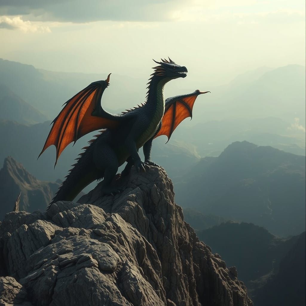 Epic Fantasy Dragon soars amidst Ancient Mountains