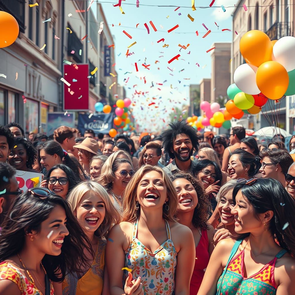 Joyful Multicultural Street Festival in Vibrant Colors