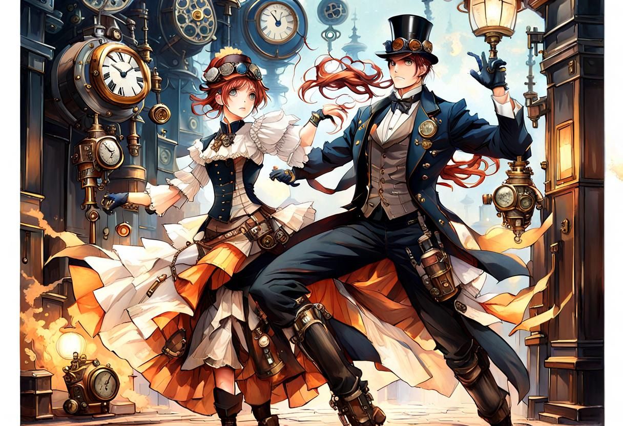 Steampunk Dancers in a Clockpunk City
