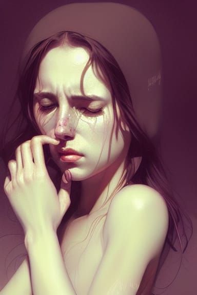 Sad Woman Portrait in Hyperdetailed Digital Art