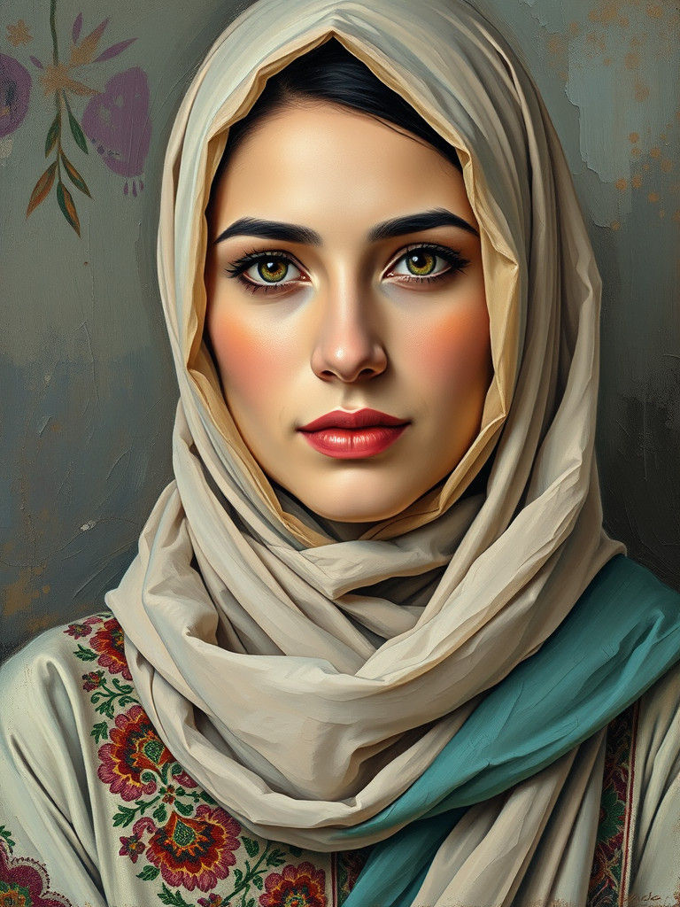 Palestinian Woman Portrait in Expressionist Style