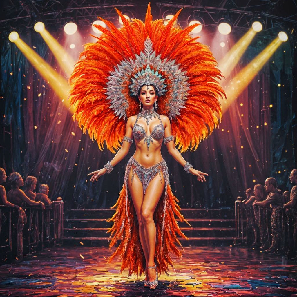 Showgirl Portrait in Impasto and Gouache Style