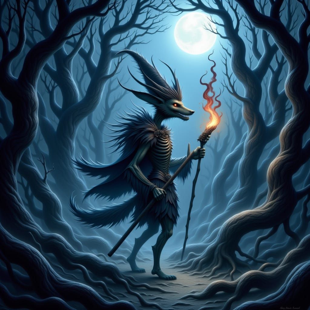 Skeletal Fox Wizard in Haunted Forest