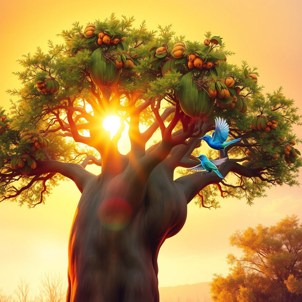 Majestic Baobab Tree Basks in Vibrant African Sunrise