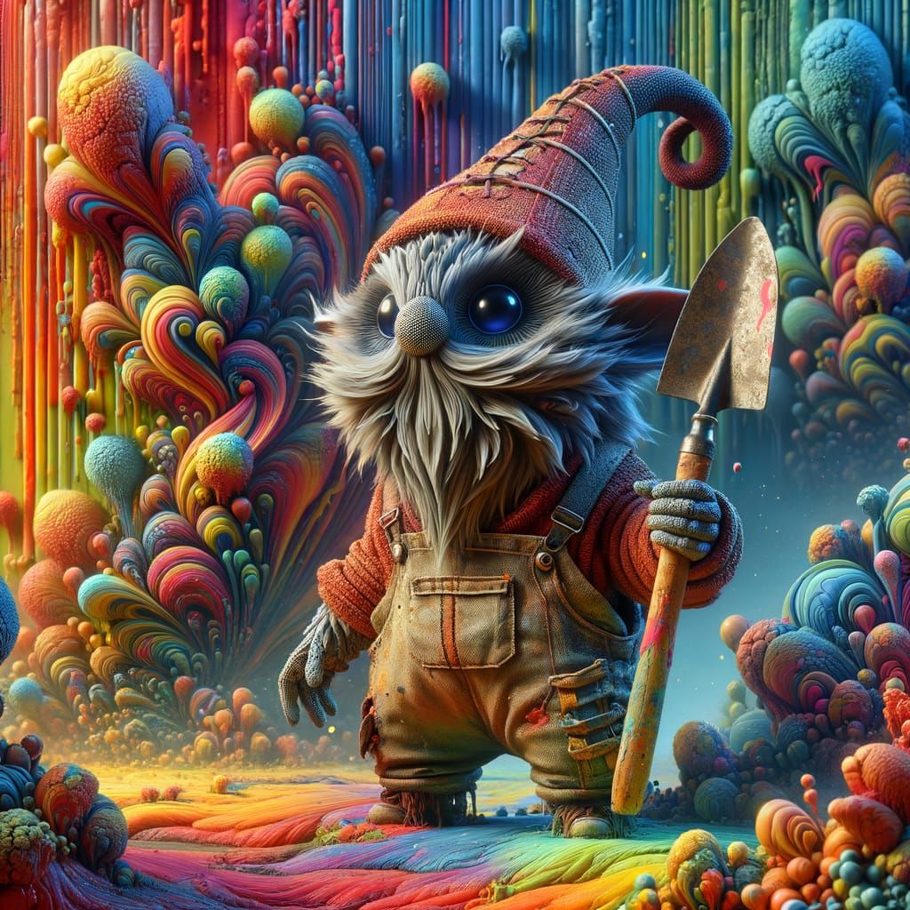 Gnome Hybrid Creature Amidst Vibrant Bismuth Fractals in Whi...